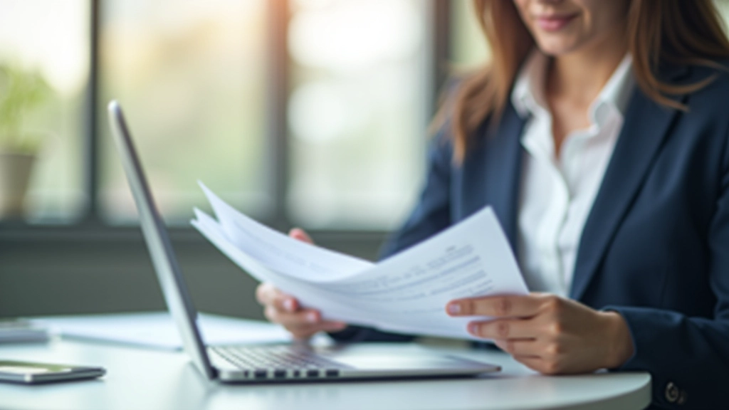 Profesional revisando documentos de nómina en un ambiente moderno de oficina