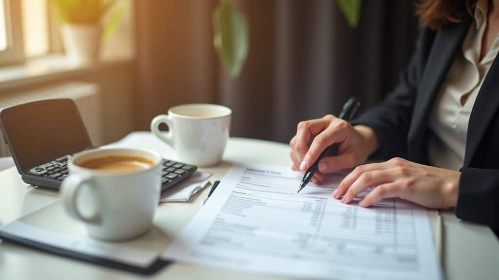 Persona analizando documento de nómina en escritorio